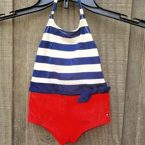 Tommy Hilfiger Baby Girls Nautical Red White Blue One Piece Swimsuit 12M - Picture 2 of 8
